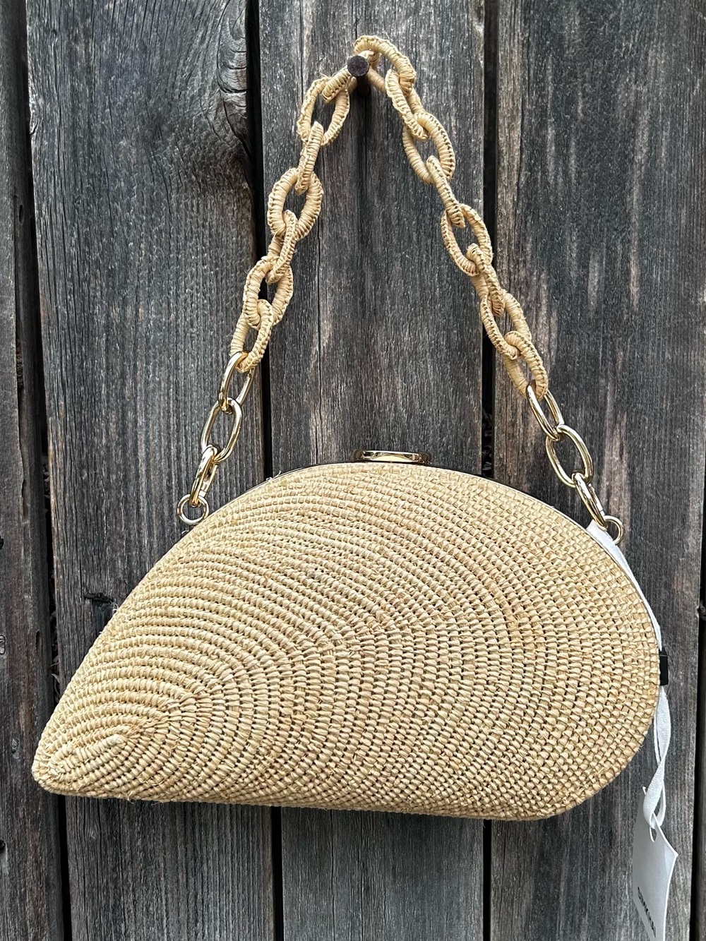 NWT Jonathan Simkhai Bridget Raffia Oyster Shell Clutch Natural Beige - Picture 7 of 16